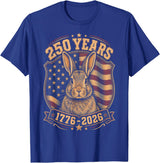 250th Anniversary USA 2026 American Flag Patriotic Rabbit T-Shirt in Royal Blue
