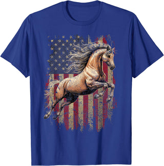 USA Flag Horse Lover Horse American Flag USA 4th of July Horses T-Shirt - Royal Blue