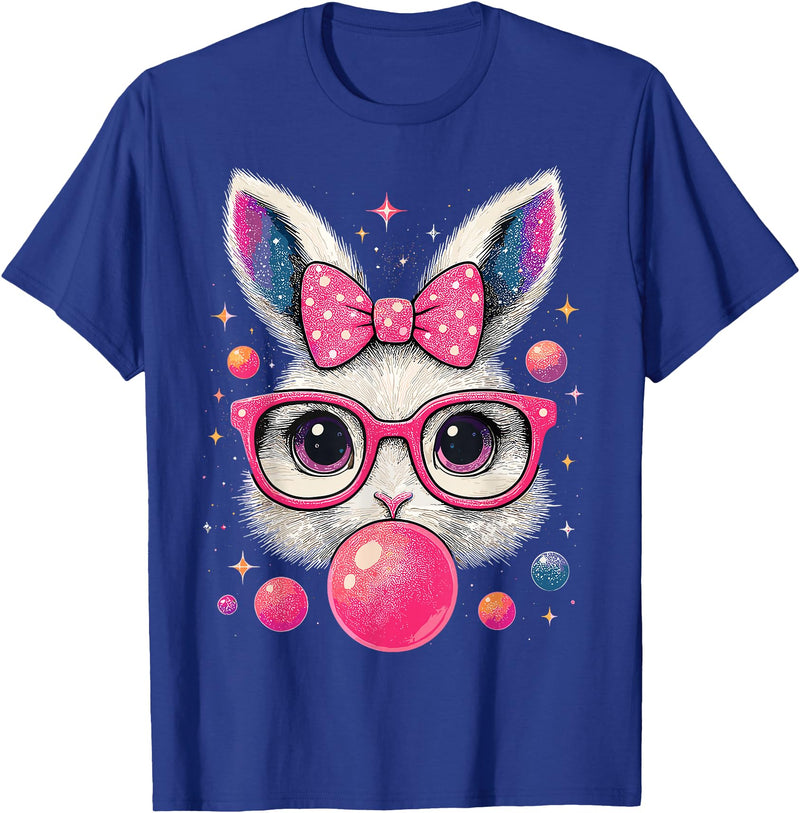 Easter Day Bunny Tie Dye Rabbit Face Glasses Girl Easter T-Shirt in Royal Blue