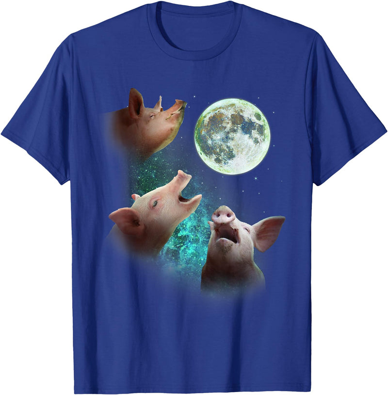 Pink Pig Mountain Shirts & Gifts Three Farm Pigs Howl At Moon 3 Wolfs Wolves Funny Parody T-Shirt - Royal Blue