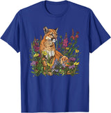 Mountain Lion Cougar Panther Catamount Designs Mountain Lion Amidst Wildflowers T-Shirt - Royal Blue