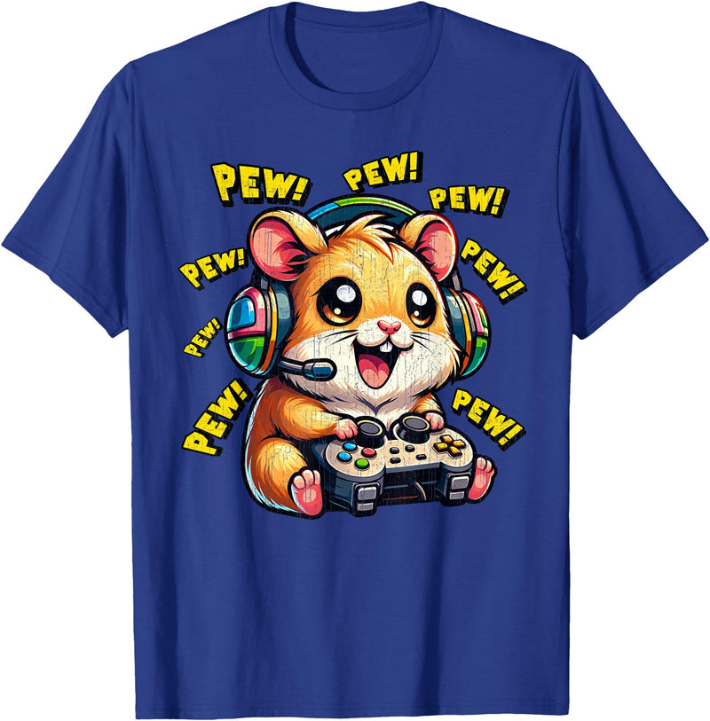 Hamster Gamer Pew Funny Video Games Vintage Boys Men Girls T-Shirt - Royal Blue