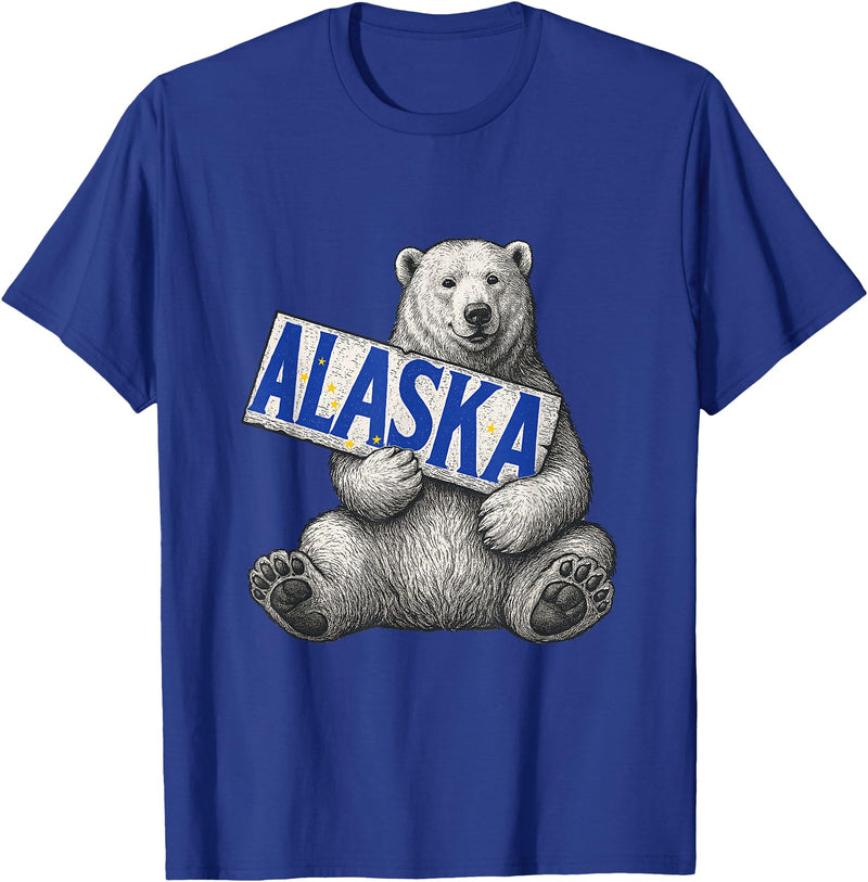 Unknow Carmela Polar Bear Holding Alaska Sign Vintage Alaska Lover T-Shirt - Royal Blue