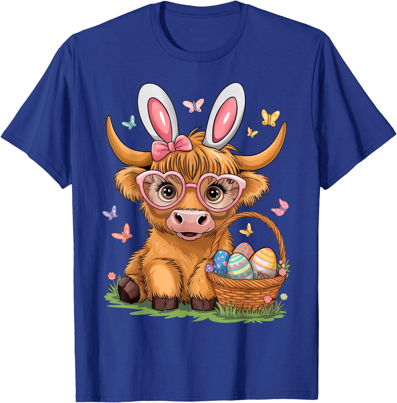 Bunny Highland Cow Easter Day Women Girls Easter Day Highland Cow Cute Easter Bunny Farmer Women Girls T-Shirt - Royal Blue