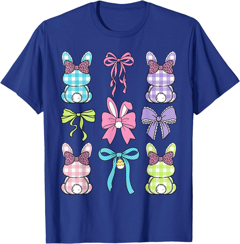 Cute Easter Day Coquette Bow Rabbit Easter Bunny Girls T-Shirt in Royal Blue
