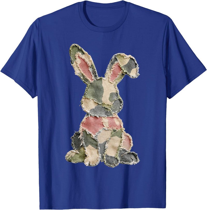 Funny Bunny Crochet Patchwork Camo Rabbit Happy Easter Day T-Shirt (Black) in Royal Blue