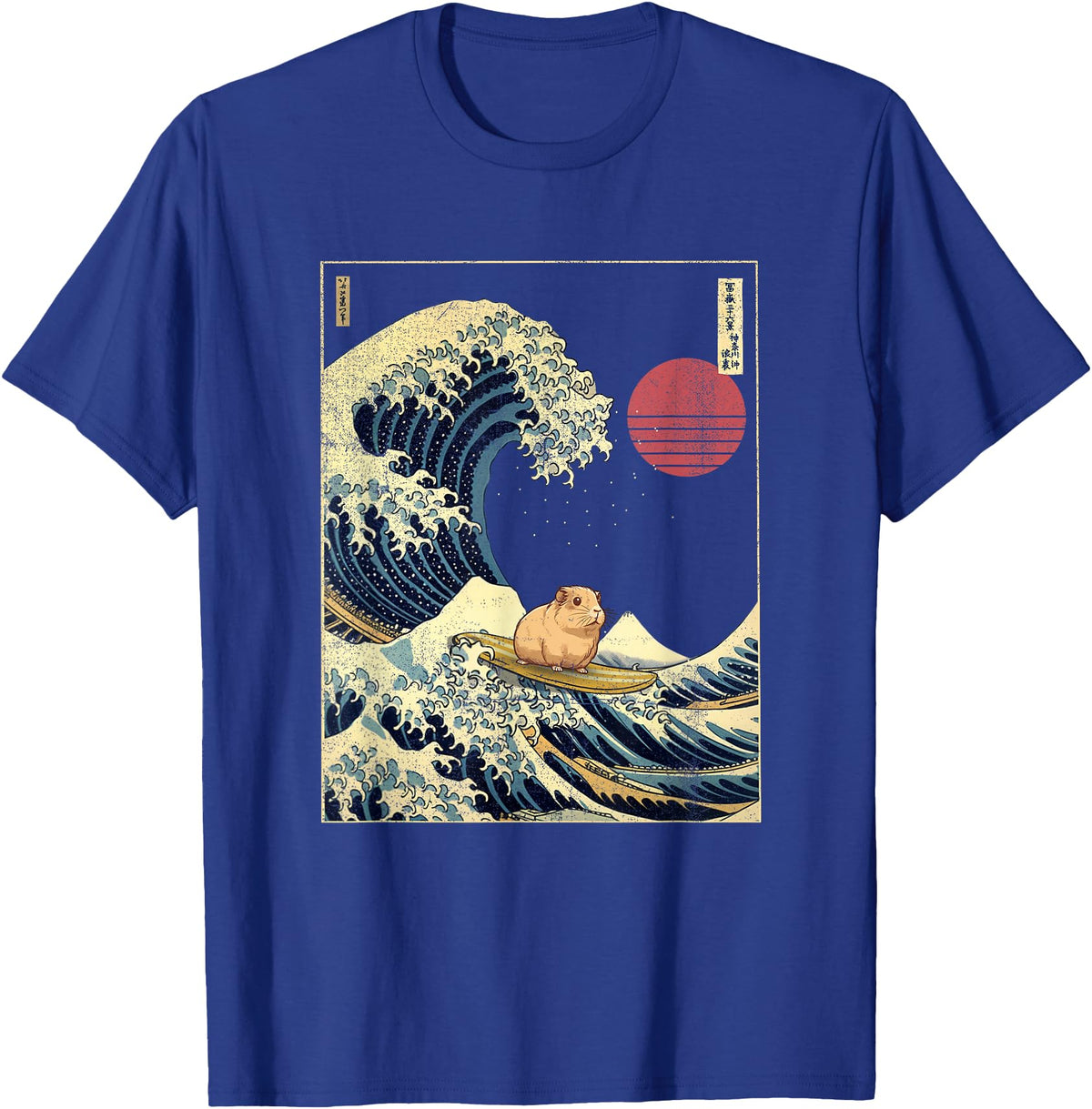 AxisNagawa Guinea Pig Kanagawa Wave Funny Surf Animal T-Shirt - Royal Blue