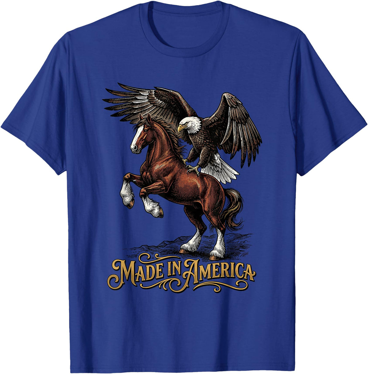 American Pride Horse Eagle Country Made in America Horse Eagle Patriotic Western T-Shirt - Royal Blue