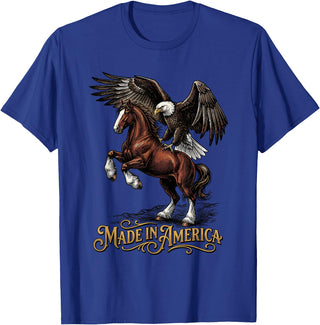 American Pride Horse Eagle Country Made in America Horse Eagle Patriotic Western T-Shirt - Royal Blue