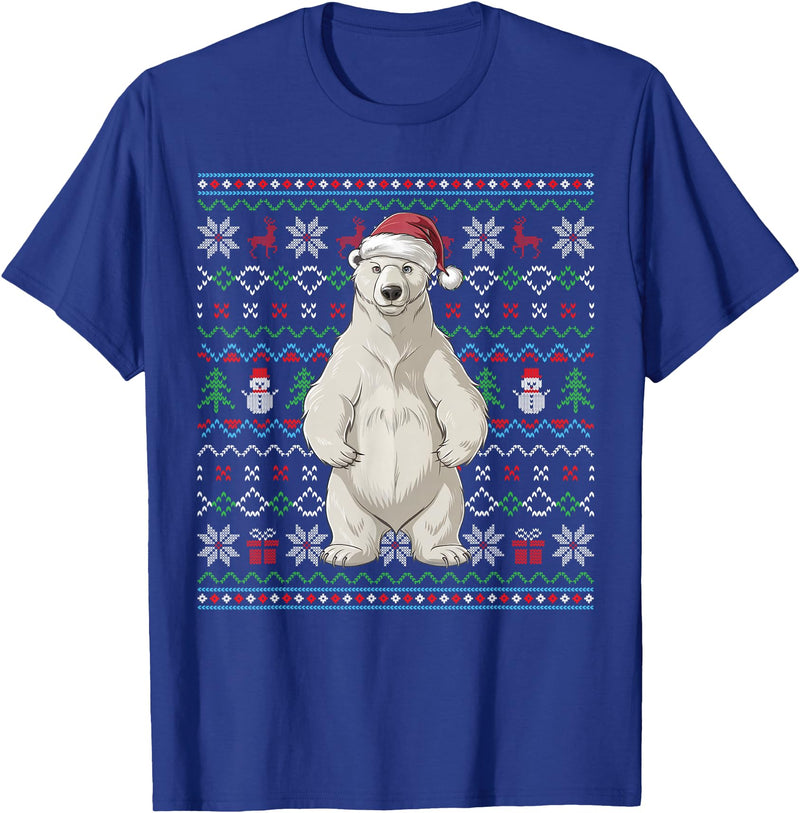 Ugly Christmas Sweater Style Polar Bear PJs Ugly Polar Bear Lovers Xmas Sweater Santa Christmas T-Shirt - Royal Blue