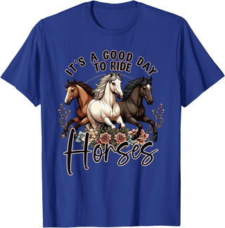 It's A Good Day to Ride Horses Floral Girls Womans T-Shirt - Royal Blue