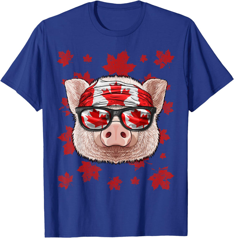 Cute Canadian Animals Canadian Pig Patriotic Canada Flag Maple Leaf Pride Women Kids Men T-Shirt - Royal Blue