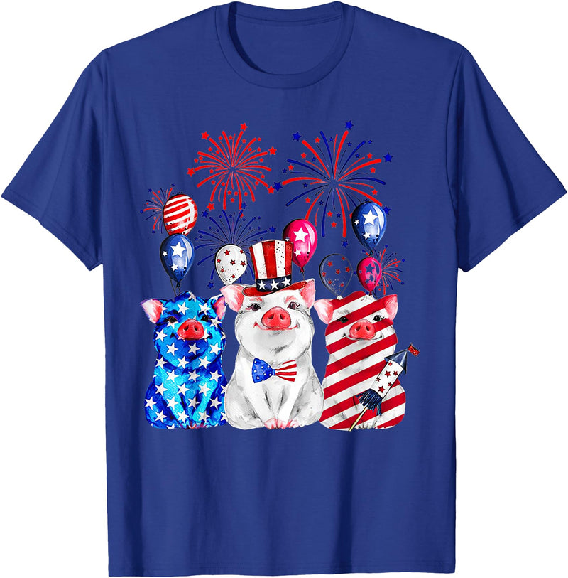 Fireworks American Flag Funny Pig 4th of July Fireworks American Flag Funny Pig Patriotic Farmer 4th July T-Shirt - Royal Blue