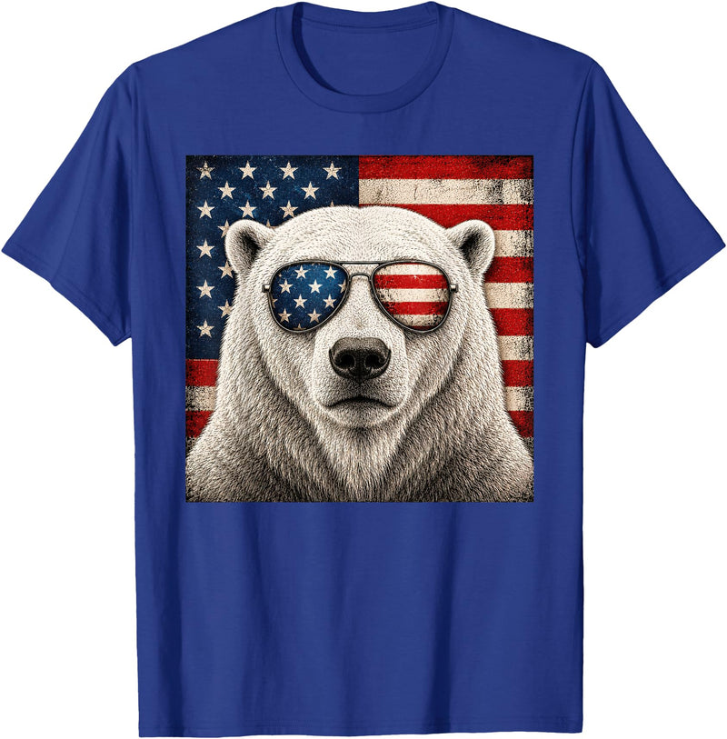 Retro Polar Bear USA Sunglasses July Fourth Polar Bear 4th of July US American Flag Patriotic T-Shirt - Royal Blue