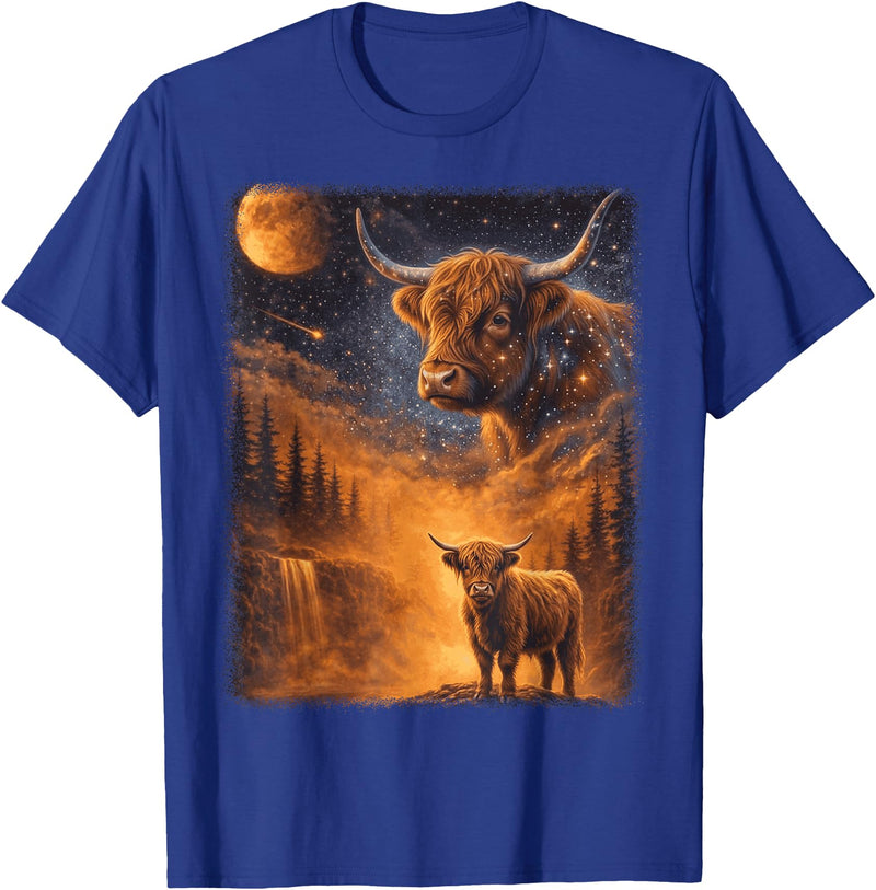 Highland Cow Lover Design For Men Women Kids Highland Cow Howling to The Moon Funny Meme 90s Animal Lover T-Shirt - Royal