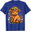 Floral Highland Cow Farm Animal Cute Highland Cow with Flowers and Cowboy Hat T-Shirt - Royal Blue
