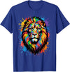 Colorful Lion Wildlife Lover Colorful Lion Face Paint Splash Art T-Shirt - Royal Blue