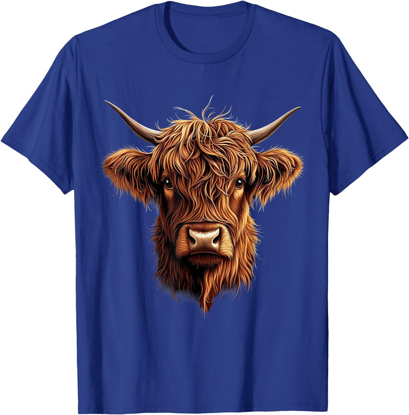 Cute Scottish Highlander Cattle Designs Scottish Highland Cow Messy Bun Scottish Highlander Cow T-Shirt - Royal Blue