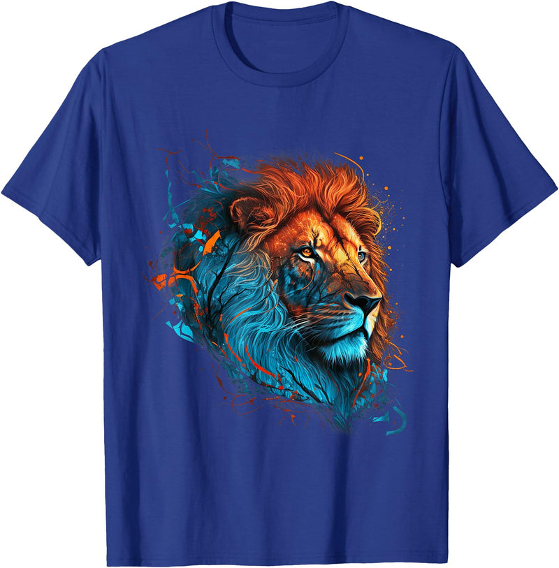Teexpression Roaring Colors - Lion Graphic Design with a Vibrant Twist T-Shirt Small - Royal Blue