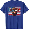 Funny Cute Highland Cow 4th Of July Farmer Gifts Highland Cow American Flag Farm Cow Lover Patriotic Vintage Style T-Shirt -