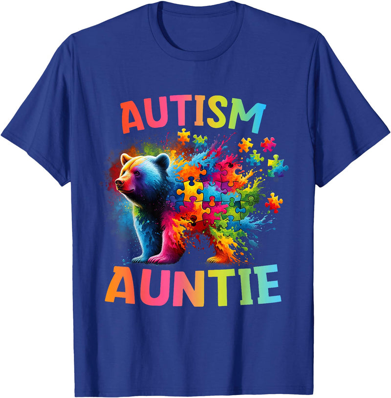 Colorful Rainbow Family Bear Autism Awareness Autism Auntie Colorful Rainbow Auntie Bear Autism Awareness T-Shirt - Royal Blue