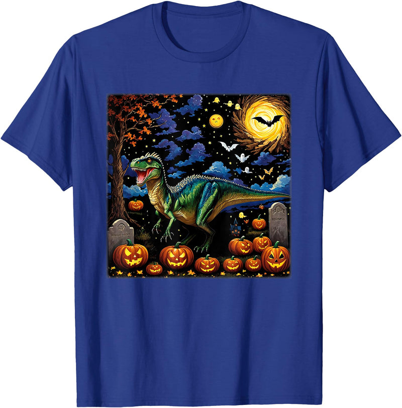 Starry Night Velociraptor Halloween Spooky Halloween Velociraptor Starry Night T-Shirt - Royal Blue