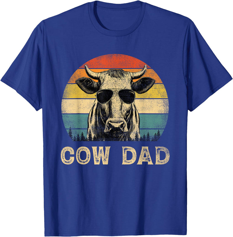 Cow Dad Vintage Retro Fathers Day Funny Gift Vintage Cow Dad Cow Lovers Daddy Father's Day T-Shirt - Royal Blue