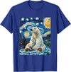Bear Designs. Cute Polar Bear Van Gogh Style Starry Night Funny Graphic T-Shirt - Royal Blue