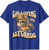 Galloping Into 1st Grade Cute Horse Back to School Kids T-Shirt - Royal Blue