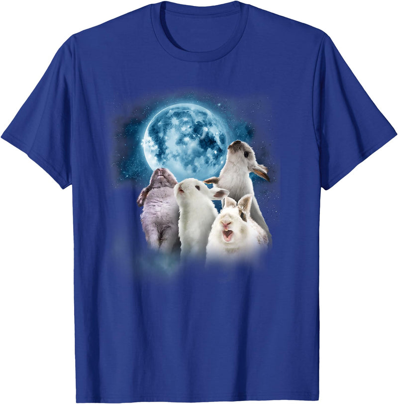 Funny Rabbit - Funny Rabbits Howling at the Moon T-Shirt in Royal Blue