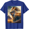 African Safari Lion Savanna Wildlife African Safari Lion Double Exposure Savanna Wildlife T-Shirt - Royal Blue