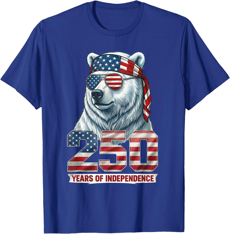 Patriotic Bear Freedom Anniversary Celebration Polar Bear 250 Years of Independence Patriotic America 1776 T-Shirt - Royal Blue