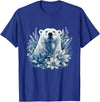 Arctic Polar Bear Winter Floral Nature Ice Blue Snow Polar Bear with Winter Flowers T-Shirt - Royal Blue