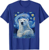 Bear Designs. Cute Polar Bear Van Gogh Style Starry Night Graphic T-Shirt - Royal Blue