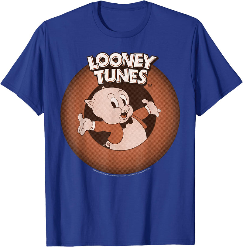 Looney Tunes Porky Pig Classic Logo Portrait T-Shirt - Royal Blue