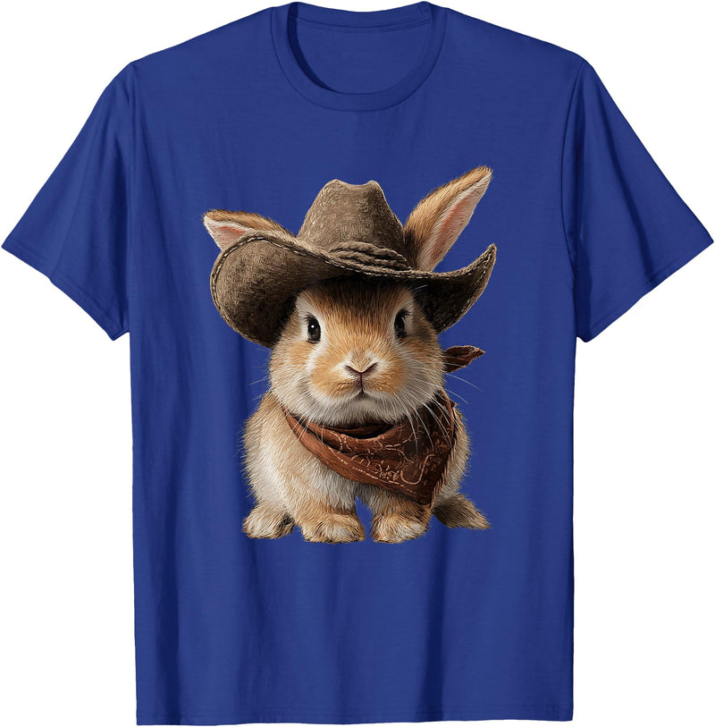 Cute Bunny Rabbit Cowboy Hat Easter Day T-Shirt in Royal Blue