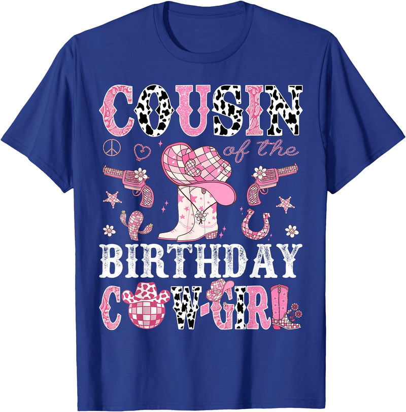 Cowgirl Disco 1st Birthday Matching Family Cousin Of The Birthday Cow-Girl Pink Disco Rodeo Western T-Shirt - Royal Blue