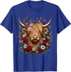 Funny July 4th Highland Cow Farm Lovers Highland Cow Florals 4th of July USA Flag Patriotic Women T-Shirt - Royal Blue