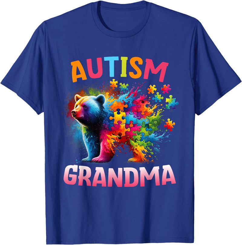 Colorful Rainbow Family Bear Autism Awareness Autism Grandma Colorful Rainbow Grandma Bear Autism T-Shirt - Royal Blue