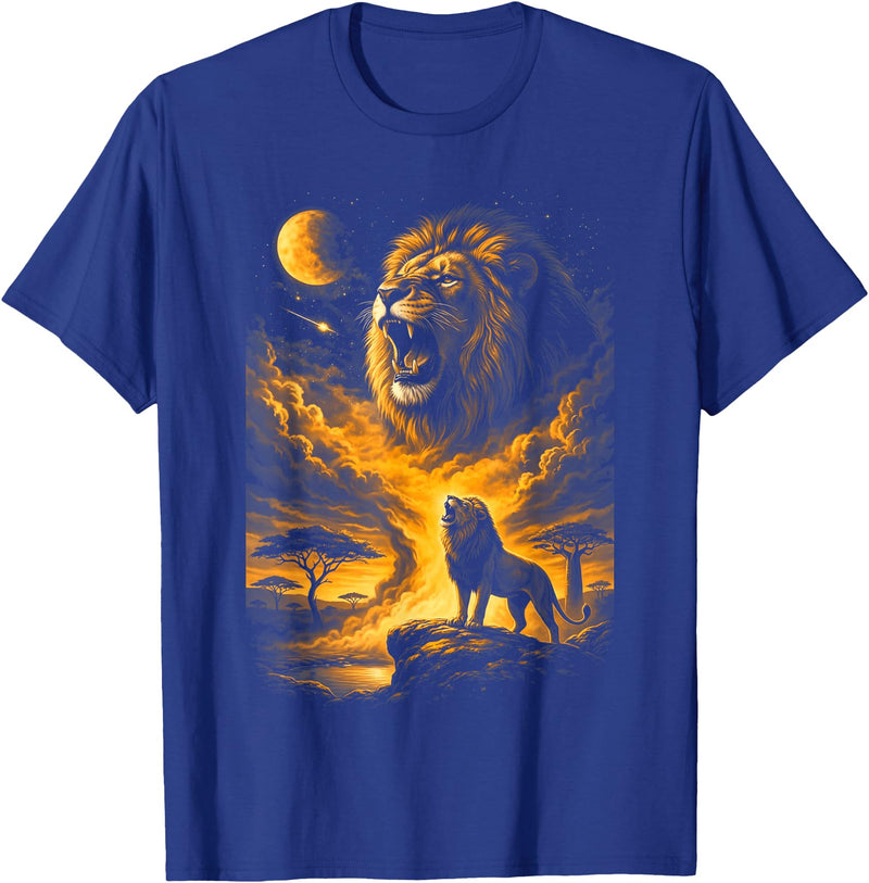 Howzit South Africa Majestic Roaring Lion Savanna Moon Night Sky African Safari T-Shirt - Royal Blue