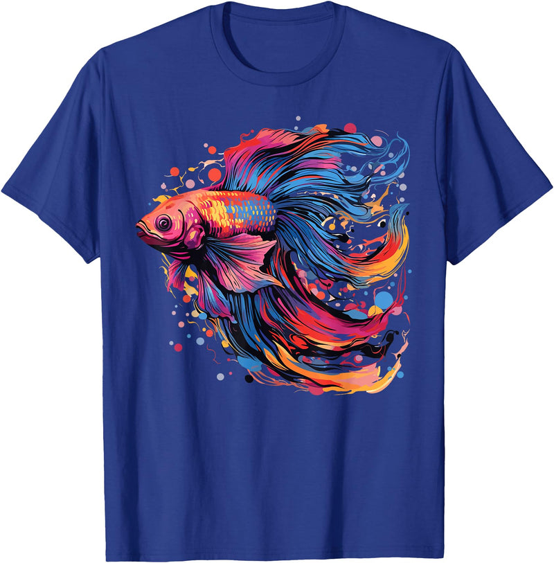 Betta Fighting Fish Splash Art Colorful Betta Fish Lover Splash Art Siamese Fighting Fish T-Shirt - Royal Blue