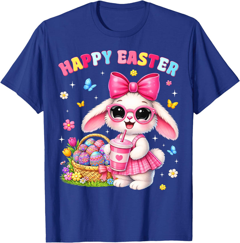 Happy Easter Coquette Easter Egg Rabbit Bunny Women Girl Kid T-Shirt in Royal Blue