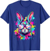 Happy Easter Bunny Face Tie Dye Bunny Rabbit with Glasses T-Shirt in Royal Blue