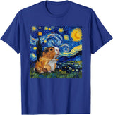Guinea Pig Lover Co. Guinea Pig Van Gogh Style Starry Night Graphic T-Shirt - Royal Blue