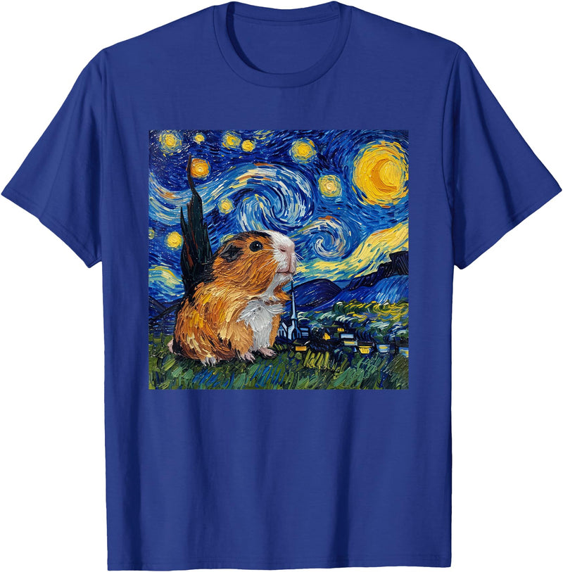 Guinea Pig Lover Co. Guinea Pig Van Gogh Style Starry Night Graphic T-Shirt - Royal Blue