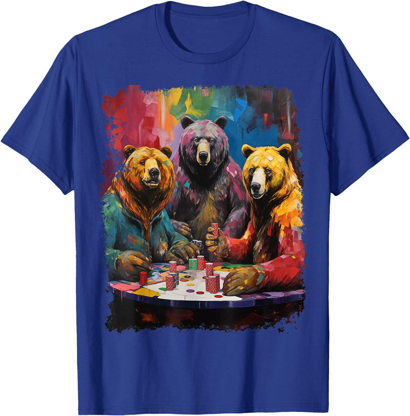 Noah&Friends Playing Card Pop Art Gambling Bears Playing Poker Cards T-Shirt - Royal Blue