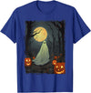 Dibble Dabble Designs Halloween Vintage Ghost in Gothic Forest Full Moon Halloween T-Shirt - Royal Blue