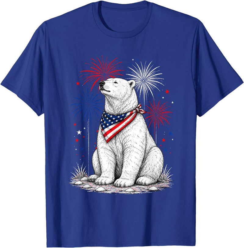 Polar Bear America's 250th 4th of July Outfit Polar Bear America's 250th Patriotic Fireworks Animal Lovers T-Shirt - Royal Blue