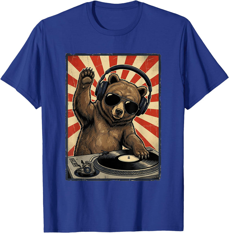 Bear DJ Stuff & Accessories Cool Retro Bear DJ Funny Bears Music Men Women Kids T-Shirt - Royal Blue