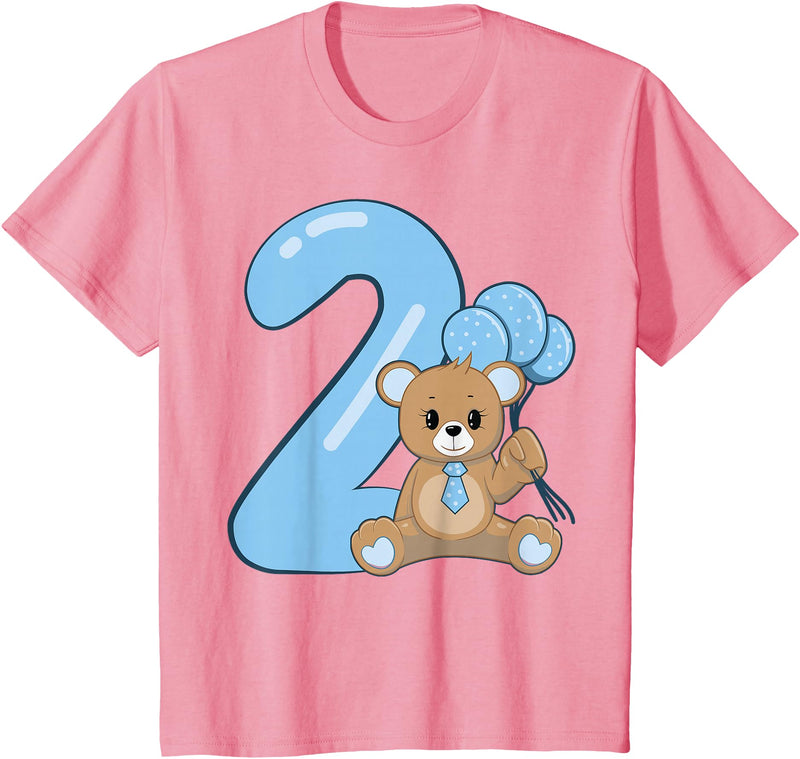 Teddy Bear Cute Birthday Party balloons Apparel Kids Teddy Bear Cute 2nd Birthday Boy balloons birthday Party T-Shirt - Pink